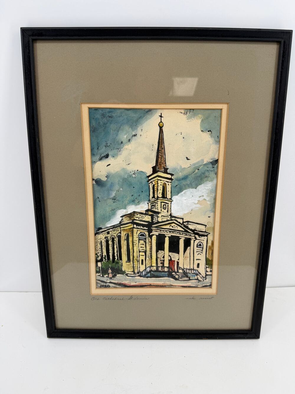 Old Cathedral St Louis Missouri Signed Original Ink Resist Watercolor Framed Art